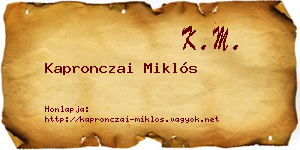 Kapronczai Miklós névjegykártya